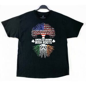 American Grown Irish Roots T-Shirt Men's Extra Large Black With Graphic by Hanes